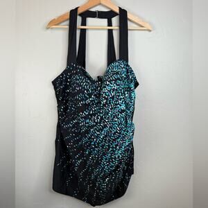 Swimsuits For All One Piece Swimsuit Teal and Black Splatter Women Size 24